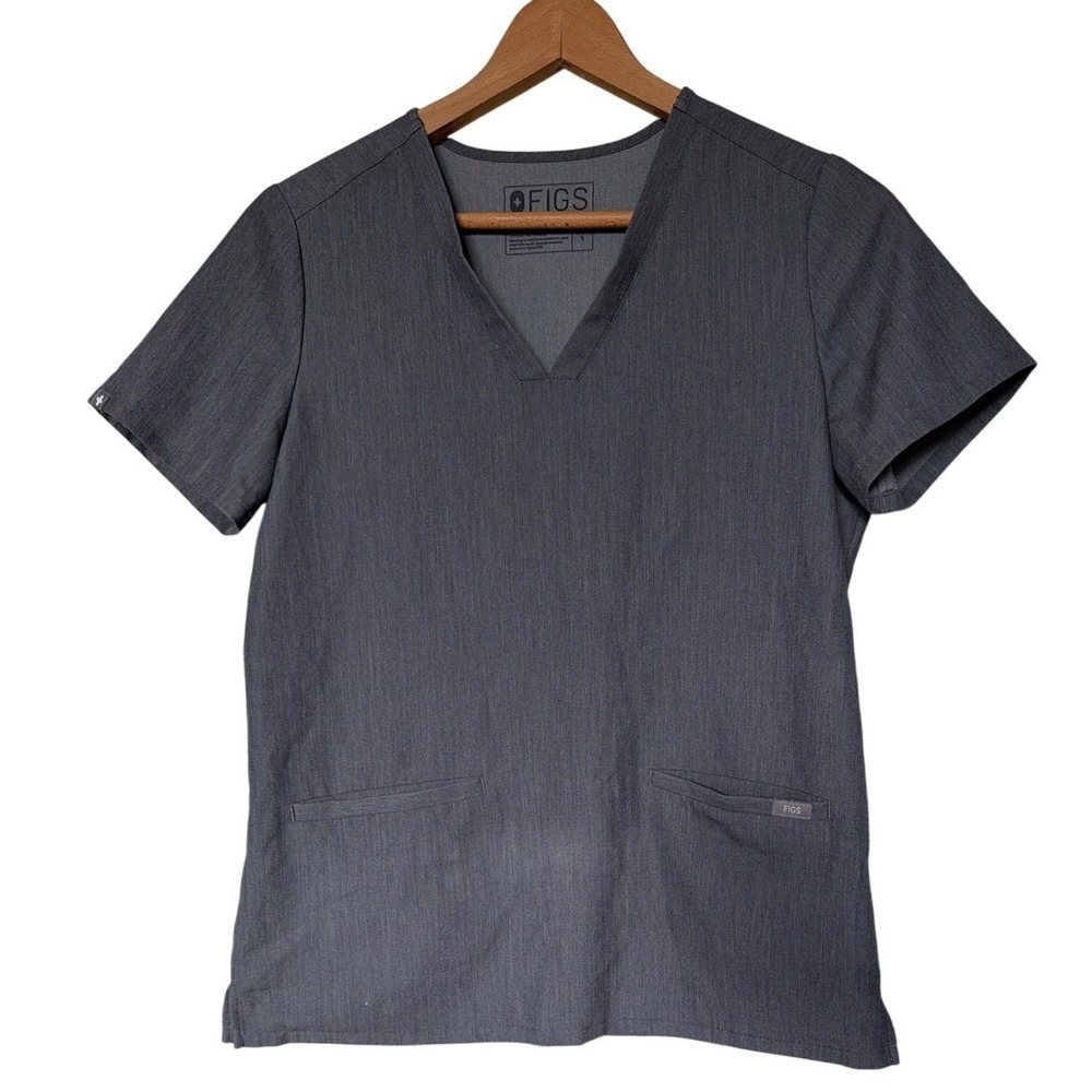 FIGS Scrub Top Womens Small Heather Charcoal Grey Casma V-Neck Technical‎ Top